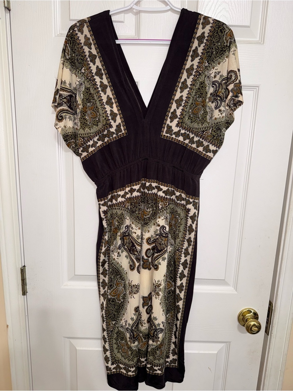 Exist Black and Cream Paisley V-Neck Dress